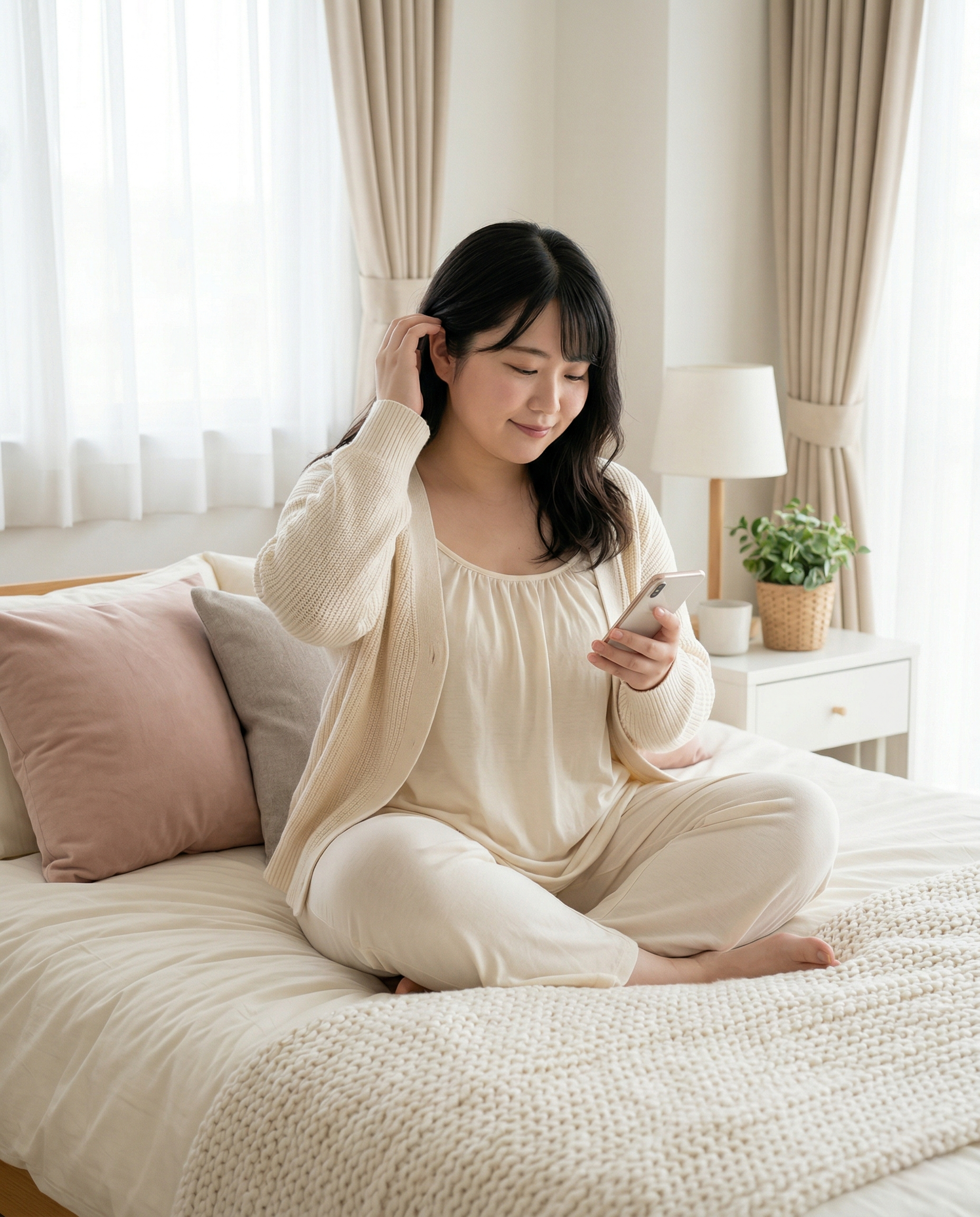 在宅でライブ配信の準備をする女性